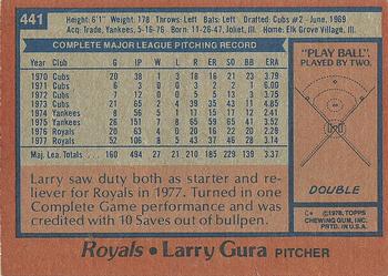 1978 Topps #441 Larry Gura Back