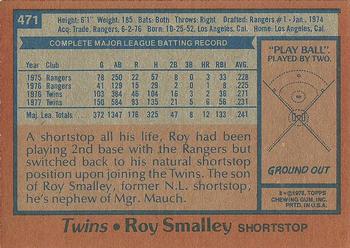 1978 Topps #471 Roy Smalley Back