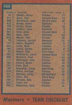 1978 Topps #499 Seattle Mariners Back