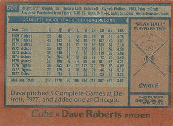1978 Topps #501 Dave Roberts Back