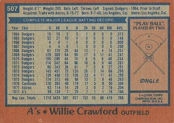 1978 Topps #507 Willie Crawford Back