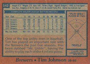 1978 Topps #542 Tim Johnson Back