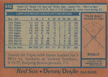 1978 Topps #642 Denny Doyle Back