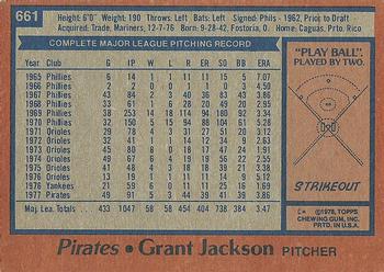 1978 Topps #661 Grant Jackson Back
