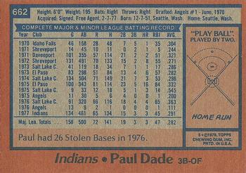 1978 Topps #662 Paul Dade Back