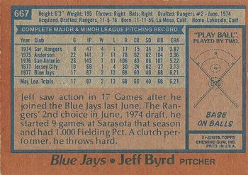 1978 Topps #667 Jeff Byrd Back