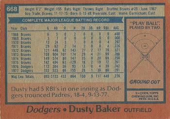 1978 Topps #668 Dusty Baker Back