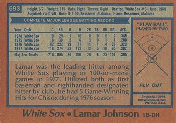 1978 Topps #693 Lamar Johnson Back