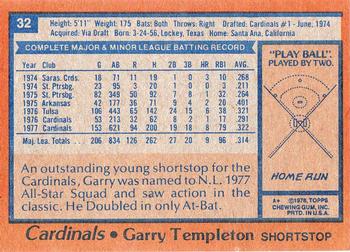 1978 Topps #32 Garry Templeton Back