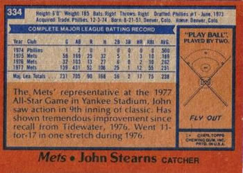 1978 Topps #334 John Stearns Back