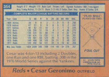 1978 Topps #354 Cesar Geronimo Back