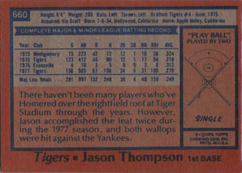 1978 Topps #660 Jason Thompson Back