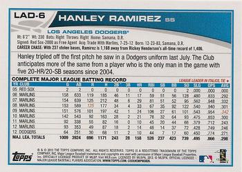 2013 Topps Los Angeles Dodgers #LAD6 Hanley Ramirez Back