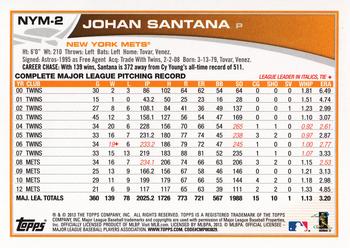 2013 Topps New York Mets #NYM2 Johan Santana Back