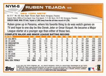 2013 Topps New York Mets #NYM6 Ruben Tejada Back