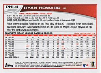 2013 Topps Philadelphia Phillies #PHI-4 Ryan Howard Back