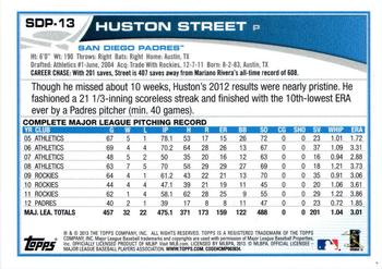 2013 Topps San Diego Padres #SDP13 Huston Street Back