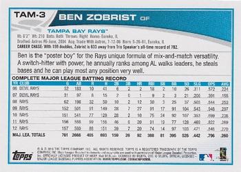2013 Topps Tampa Bay Rays #TAM3 Ben Zobrist Back