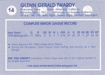 1989 Legoe Bellingham Mariners #14 Glenn Twardy Back