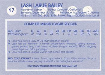 1989 Legoe Bellingham Mariners #17 Lash Bailey Back