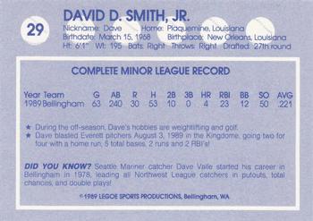 1989 Legoe Bellingham Mariners #29 Dave Smith Back