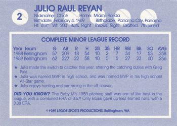1989 Legoe Bellingham Mariners #2 Julio Reyan Back