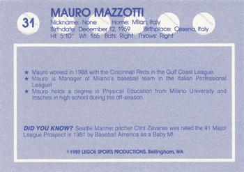 1989 Legoe Bellingham Mariners #31 Mauro Mazzotti Back