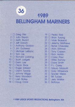 1989 Legoe Bellingham Mariners #36 Jeff Crnich / Mike Thompson Back