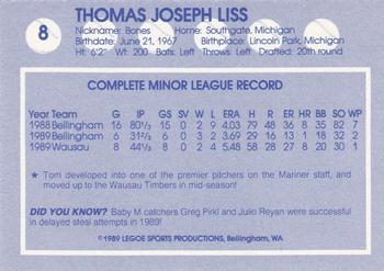 1989 Legoe Bellingham Mariners #8 Tom Liss Back