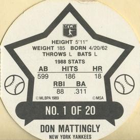1989 Tetley Tea Discs #1 Don Mattingly Back