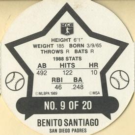 1989 Tetley Tea Discs #9 Benito Santiago Back