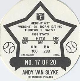 1989 Tetley Tea Discs #17 Andy Van Slyke Back