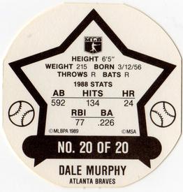 1989 Tetley Tea Discs #20 Dale Murphy Back
