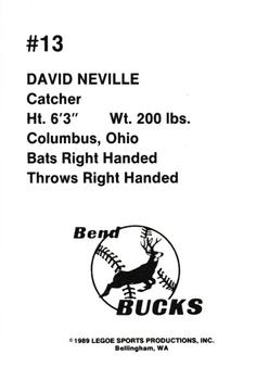 1989 Legoe Bend Bucks #13 David Neville Back