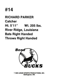 1989 Legoe Bend Bucks #14 Richard Parker Back