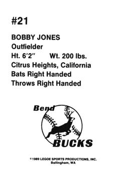 1989 Legoe Bend Bucks #21 Bobby Jones Back