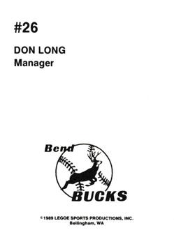1989 Legoe Bend Bucks #26 Don Long Back