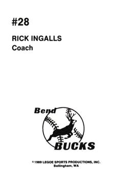 1989 Legoe Bend Bucks #28 Rick Ingalls Back
