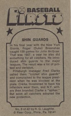 1976 Fleer Official Major League Patches - Baseball Firsts #8 Shin Guards Back