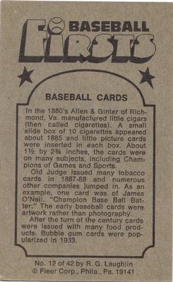 1976 Fleer Official Major League Patches - Baseball Firsts #12 Baseball Cards Back