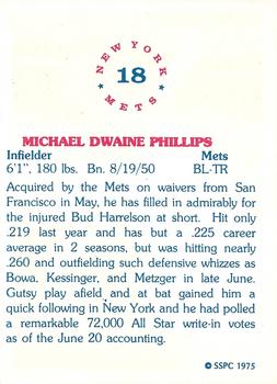 1975 SSPC New York Mets #18 Mike Phillips Back