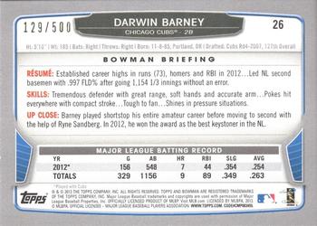 2013 Bowman - Blue #26 Darwin Barney Back