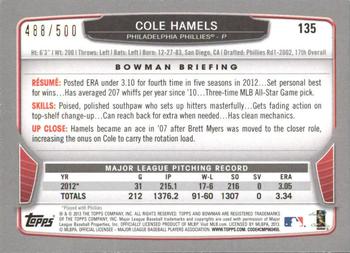 2013 Bowman - Blue #135 Cole Hamels Back