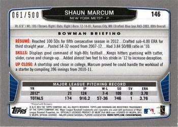 2013 Bowman - Blue #146 Shaun Marcum Back