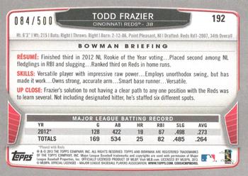 2013 Bowman - Blue #192 Todd Frazier Back