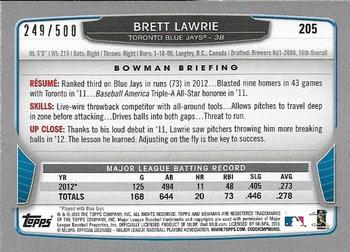 2013 Bowman - Blue #205 Brett Lawrie Back