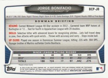 2013 Bowman - Chrome Prospect Autographs #BCP-JB Jorge Bonifacio Back