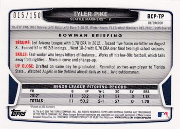 2013 Bowman - Chrome Prospect Autographs Blue Refractors #BCP-TP Tyler Pike Back