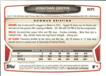 2013 Bowman - Chrome Prospects #BCP2 Jonathan Griffin Back