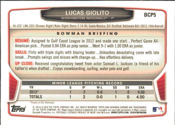 2013 Bowman - Chrome Prospects #BCP5 Lucas Giolito Back